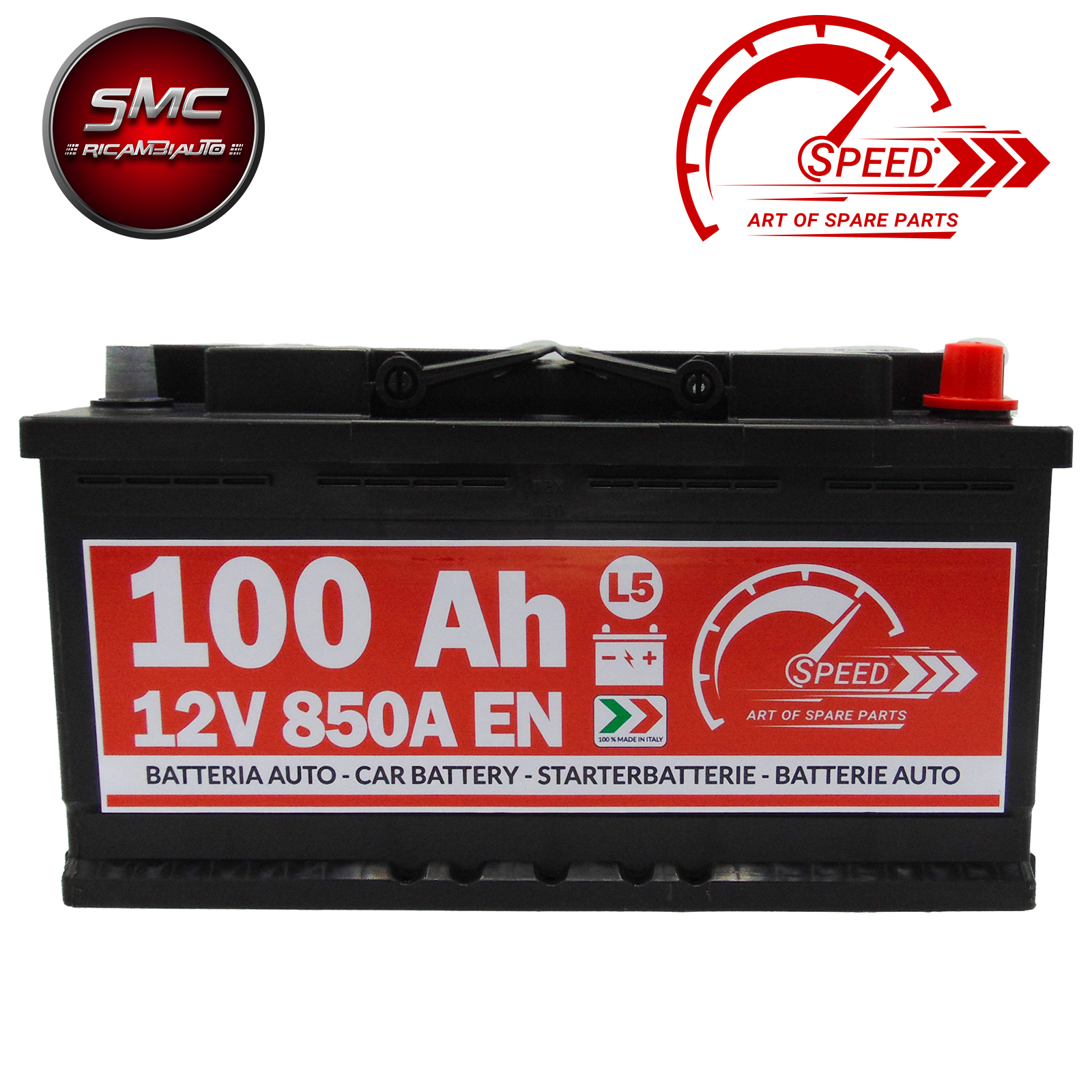 Batteria auto SPEED 100Ah L5 850A 12V 353x175x190 Ricambi auto SMC